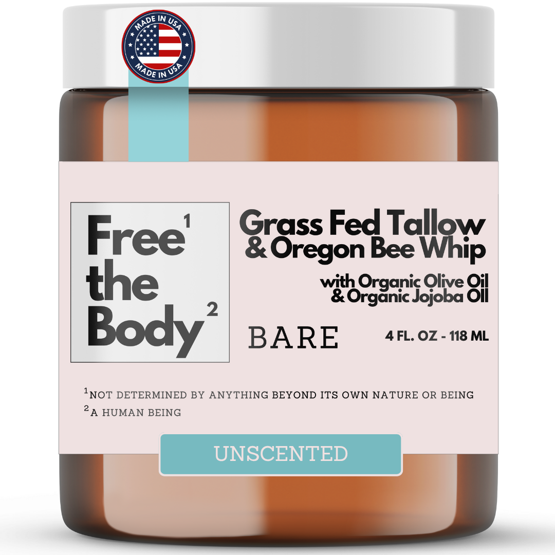 Grass Fed Tallow and Oregon Bee Whipped Balm, Small Batch, 4 oz, Bare